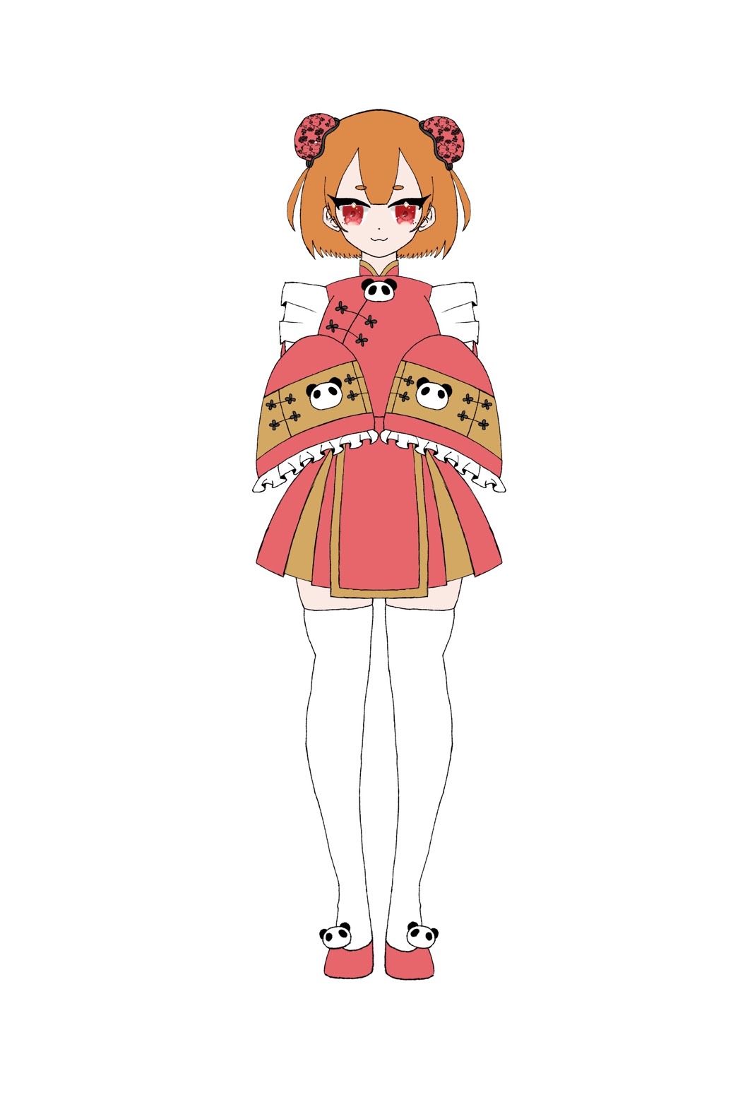 パンダのモチーフと赤い中華風衣装の女性キャラクター全身立ち絵サンプル