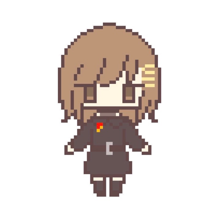 茶色の髪と黒い衣装のドット絵ミニキャラクターのサンプル